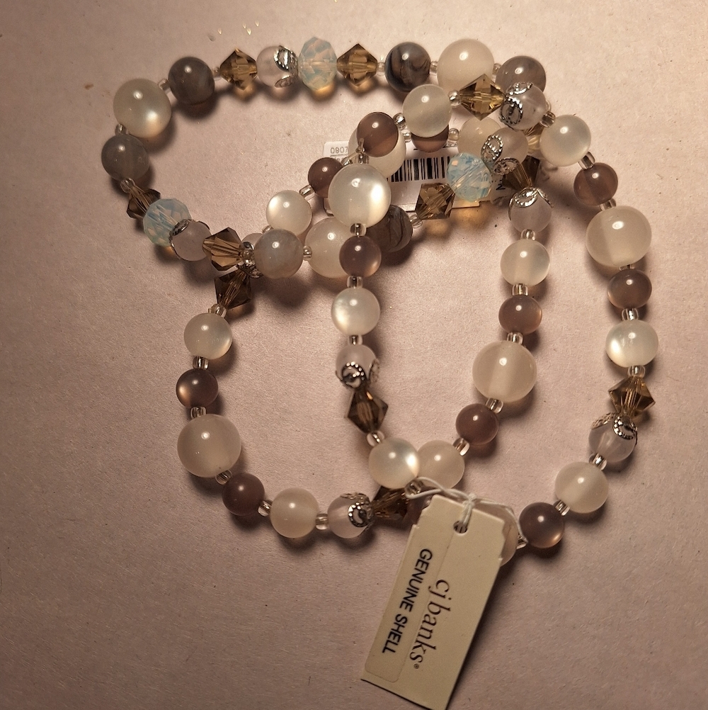 3 CJ Banks Shell Beaded Bracelets Stretchy Neutrals NWT Stretchy Whimsical Layer - Picture 4 of 5